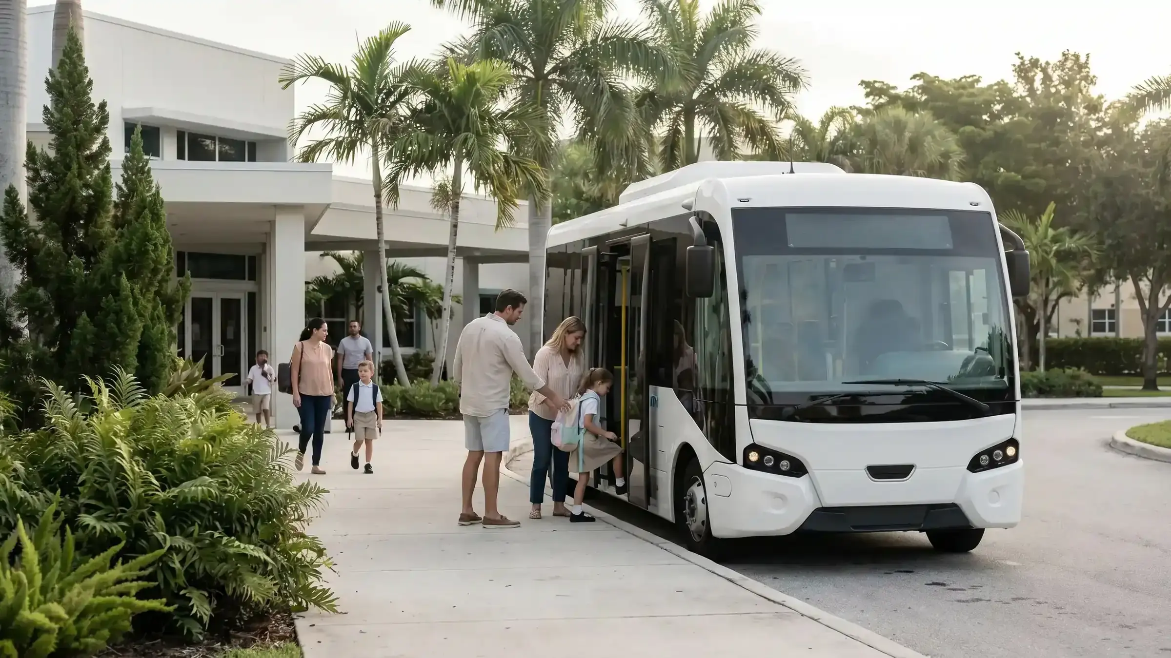 Students boarding a school bus at morning pickup